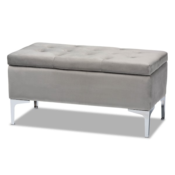 Baxton Studio Mabel Grey Velvet Upholstered Silver Finished Storage Ottoman 165-10678 - main